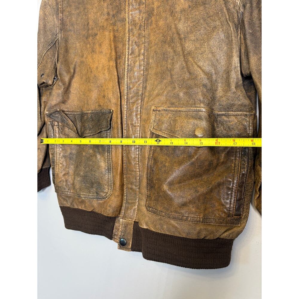 VTG Saks Fifth Avenue Leather Bomber Jacket Brown Size 20 Full Zip Pilot Flight - Picture 5 of 5